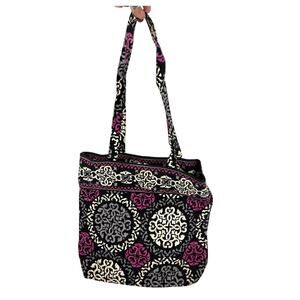 Vera Bradley Canterberry Magenta 2013 Tote‎ Quilted Bag Black White READ